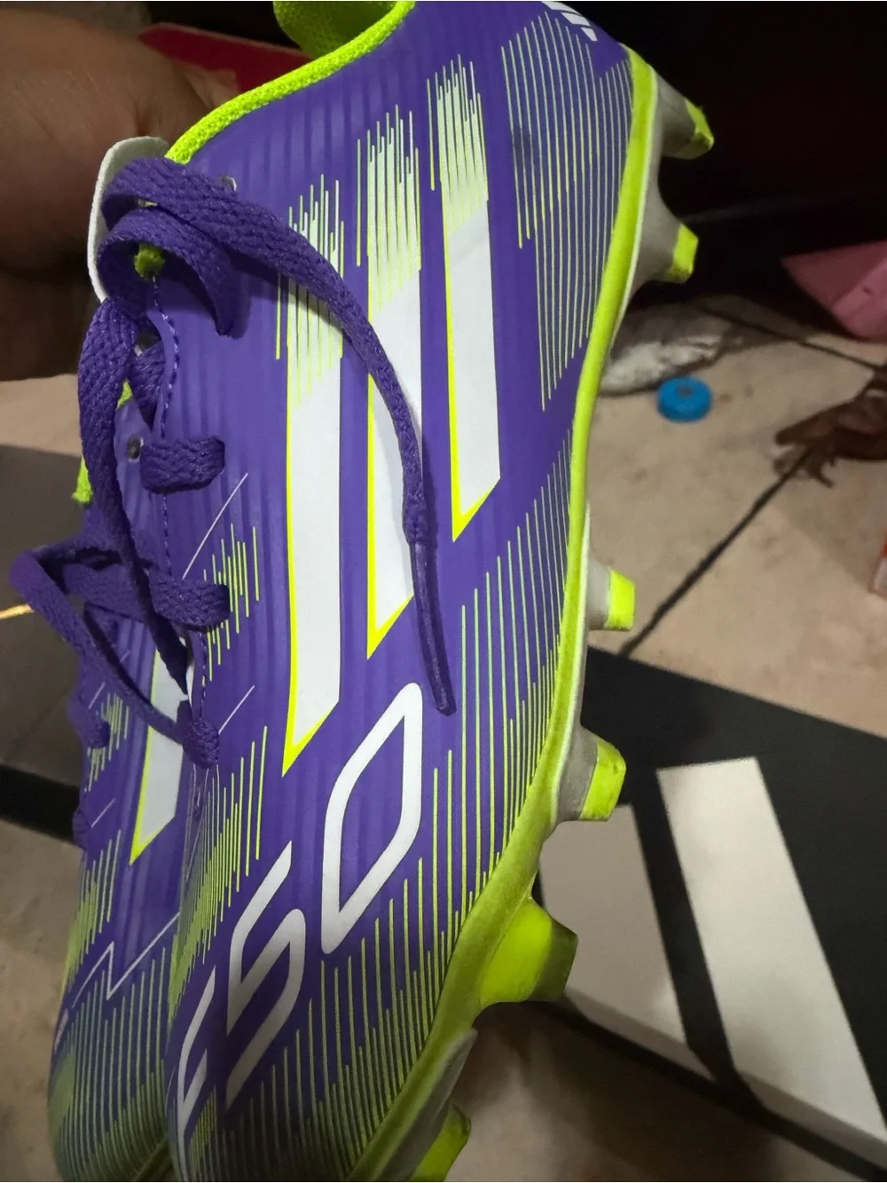 adidas Neon Yellow and Purple Soccer Cleats